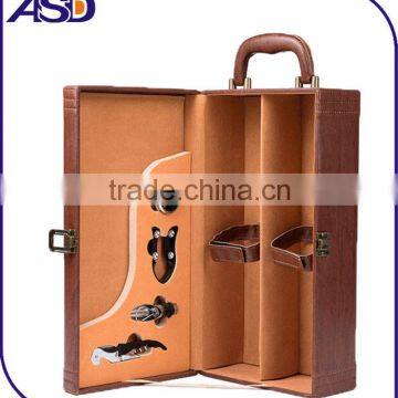 Upscale Retro Brown Leather Wine Gift Boxes for 2 Bottles Wholesale Cheap