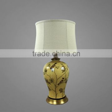 Antique Brass Metal Base And Ceramic Body With Fabric Lampshade Bedside Table Lamps Decorative Table Lamp