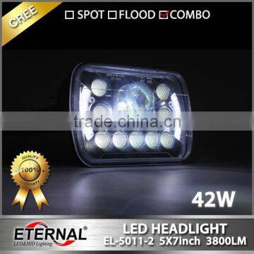 New-5x7in 42W Automotive Truck off Road Sealed Beam Led Headlight Dual Beam With Halo Ring H4 Plug photo-3