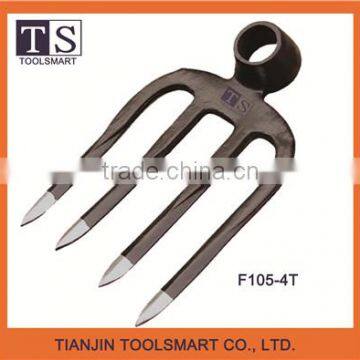 4 prong garden fork hoe with wooden handle