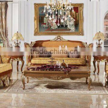 Antique Classic Royal Solid Wood Carved Sofa, Luxury Button Tufted Golden Sofa Set, Palace Design Living Room Furniture Set photo-3