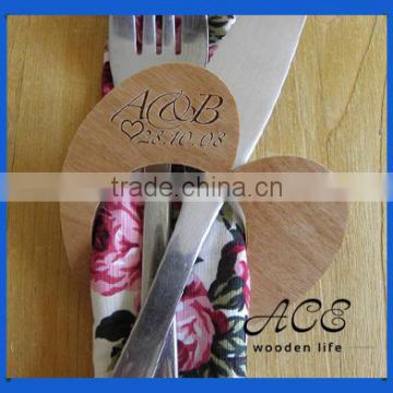 High Quality Heart Shape Wooden Printing Napkin Ring with Laser Logo