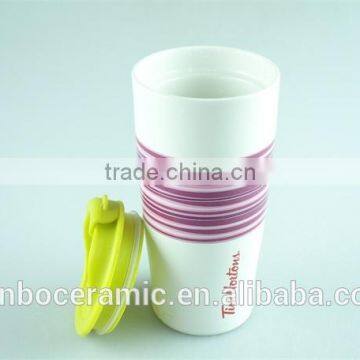 Ceramic Coffee Mug Without Handle With Silicone Lid / Band, Tall Ceramic Mugs photo-3