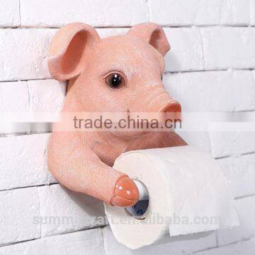 Resin Pink Pig Bust Funny Animal Toilet Paper Holder photo-4
