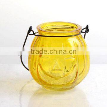 Halloween Theme Pumpkin Glass Candle Holder With Handle photo-4