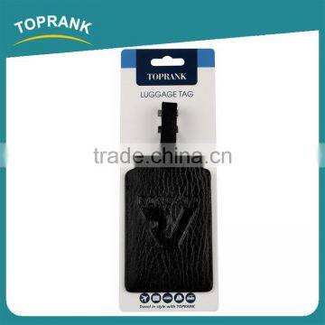 Toprank Wholesale Custom Exquisite Embossed Black Leather Pu Luggage Tag Strip Airplane Hang Travel Tag photo-2