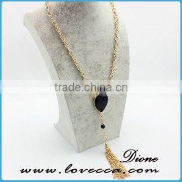 Tassel Teardrop Gemstone Gold Druzy Pendant Necklace photo-2