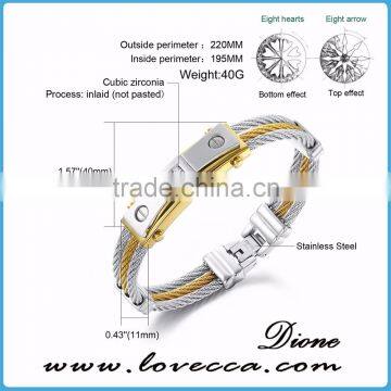 Cubic Zirconia Inlaid Jewelry 316l Stainless Steel Cuff Bracelet Men photo-5