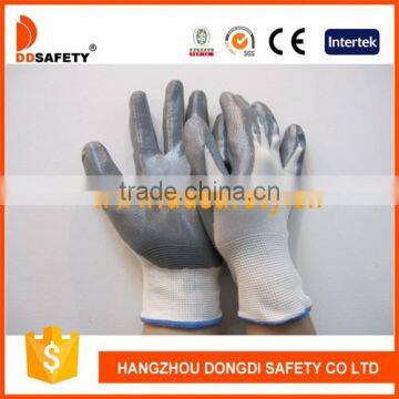 13Gauge White Nylon Grey Nitrile Coated Glove Safety Working Gloves