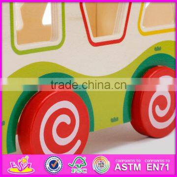 2017 New Design Pull String Wooden Bus Toys for Toddlers W05C080 photo-5