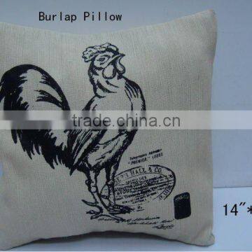 Good Sale 14''L Antique Burlap Cushion Crafts with Cock Design