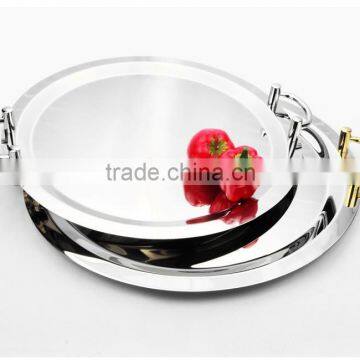 Mirror Polish Round Stainless Steel Large Serving Tray With Handle photo-4