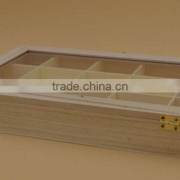 Pine Wood Divided Box With Clear Lid