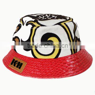 fashion ourdoor sun hat bucket hat with PU leather brim