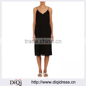 Customized Lady Apparel V-neck Spaghetti Straps Cotton Gauze Tank Dress(DQM027D)