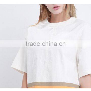 New Fashionable High Quality Comfortable With Stripe Split Ladies Linen Fabric Blouse photo-5