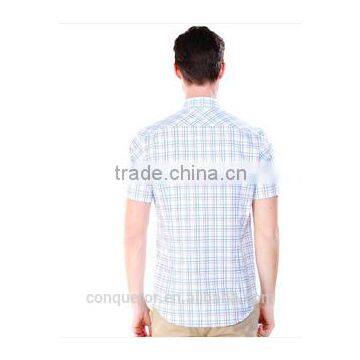 Men's Blue Check Cotton Shirt Slim Fit Shirt HOT! MSH20150006 photo-2