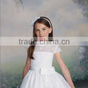 New White Capsleeve Gown Flower Girl Dress for Wedding photo-2