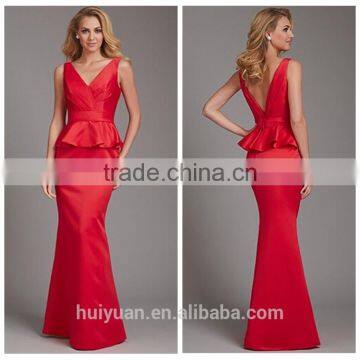 deep v neck latest satin red long casual dress designs