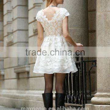 Hot Sale 2015 Guangzhou Garment Cocktail Formal Organza Lace Embroidery Sun Flowers Lady Evening Dresses photo-4