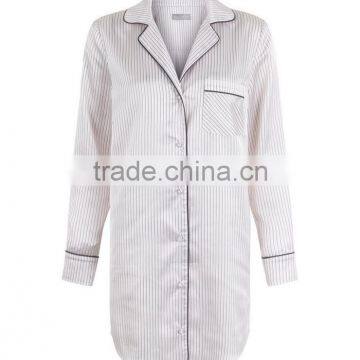 MGOO Women Stripe Satin Oversized Pyjama Boyfriend Button Up Shirt Dress Pajamas Long Sleeve photo-4