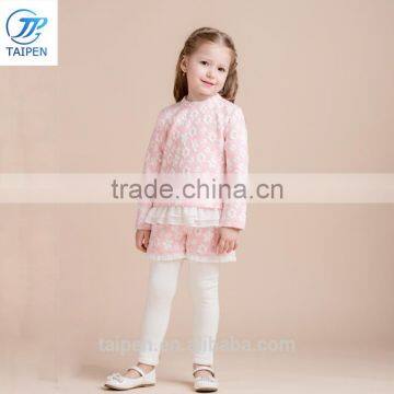 2017 Spring Girls 2pcs Set Of t Shirt And Short Pants With Legging Children Clothing Jacquard t Shirt With Pleated Hem photo-2