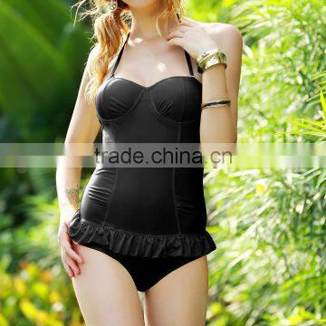 Sexy Simple One Piece Bikini Beach Full Body Swimwear Pad Halter Ruffle Monokini Swimsuit SV002892