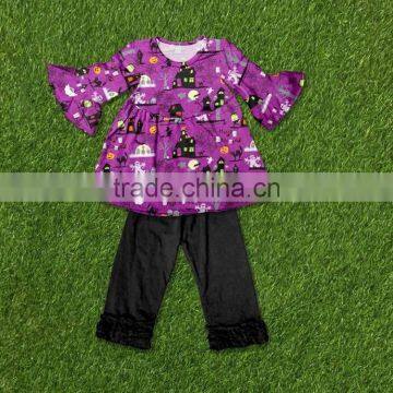 Custom Bulk Wholesale Baby Girl Halloween Outfits Girls Ghost Halloween Shirt and Scarf Kids Matching Outfit Sets photo-2