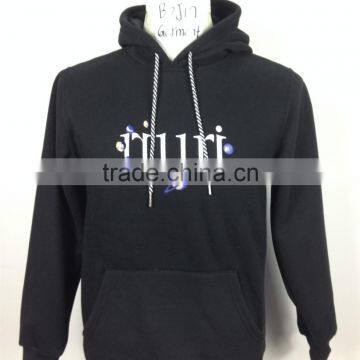 Black hoodie for lady with silk printing