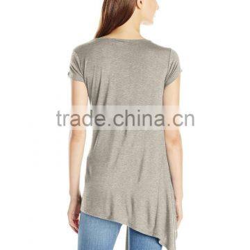 Women's Scoop Neck Asymetrical HemCotton/Viscose Knit Top/Dress Shirt photo-2
