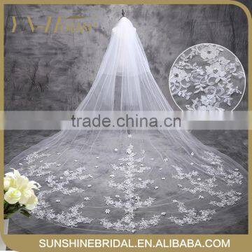 2016 New Fashionable Bridal Accessories Five-layer Appliqued Edged White Long Wedding Veil