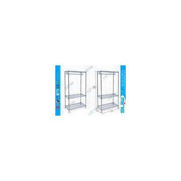 Chrome Plated Mobile Wire Shelving With Clothes Rail , Carbon Steel