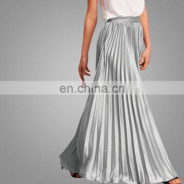 New Style Muslim Style Ladies Islamic Long Pleated Maxi Dress Silver Color Pleated Flare Maxi Skirt photo-2