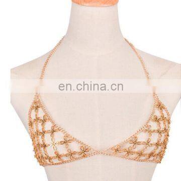 Sexy Alloy Carved Flower Bikini Bra Body Chain Mail Harness Halter Boho Swimsuiit