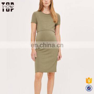 OEM factory knitted fabric maternity bodycon nursing midi dress