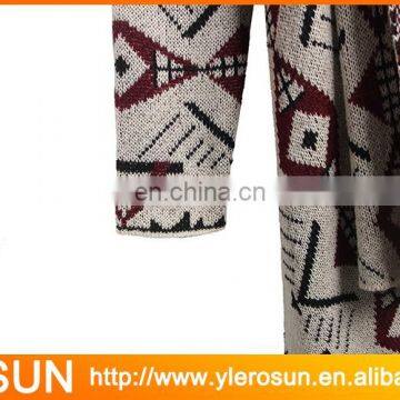 Acrylic Geometric Print Drape Long Knit Cardigan For Women photo-5