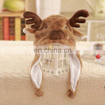 Lovely soft plush deer design hat for adult and kids winter plush hat