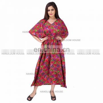 Indian Floral Kaftan Plus Size Long Summer Dress Throw Maxi Dress Beach Coverup