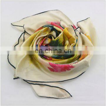 hand rolled hem elegant smooth pure silk satin digital printing square scarf