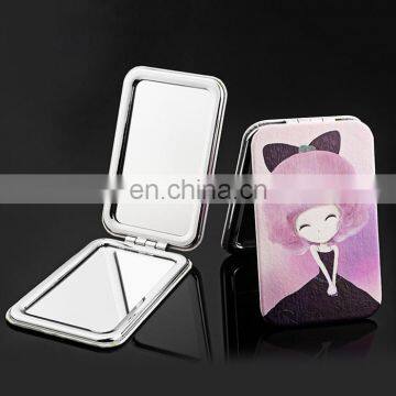 Hot selling lovely cartoon girl makeup pu mirrorr