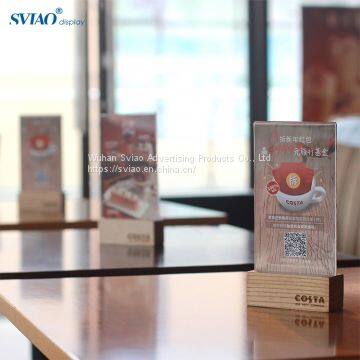 A4 A5 A6 T Shape Horizontal Wooden Base Restaurant Clear Acrylic Menu Sign Holder Display Stand 8.5 x 11 Inches Acrylic Sign Holder