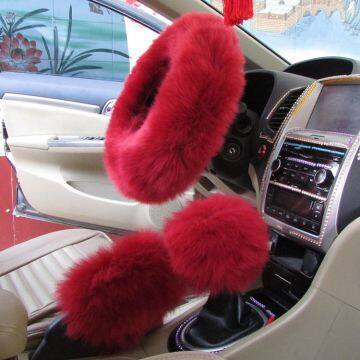 Premium Fluffy Genuine Sheepskin Fur Car Steering Wheel Cover photo-2