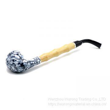 235mm Length Wooden Resin Medium Tobacco Pipe With Small Porcelain Head and Bamboo Joint Tube for Smoking photo-2