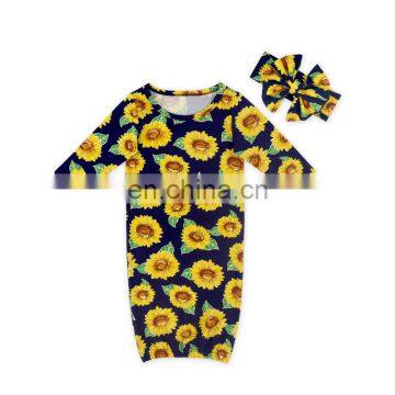 Cute Floral Print Infant Baby Sleeping Bag Long Sleeve Children Clothing and Headband 2pcs Sleeping Bag Baby Gown Set photo-2
