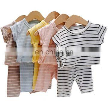 Baby Set Summer Loose Short Sleeve T-shirt Set Solid Round Neck Thin Breathable Set Newborn Baby Clothes stripe Two Piece Suit