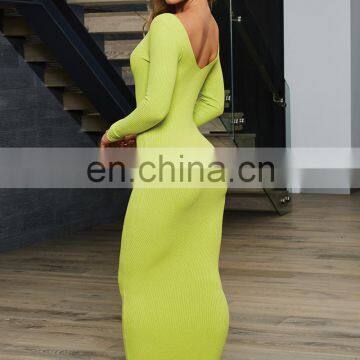 Wholesales Women V-Neck Fashion Casual Dresses Ladies Bodycon Long Sleeve Long Dresses Women Autumn Dresses photo-2