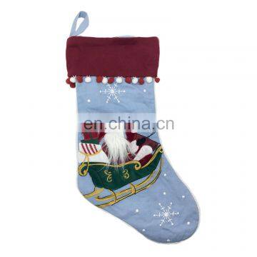 Wholesale Decorative Applique Santa Claus Rides a Sleigh With Pompom Christmas Socking for Christmas