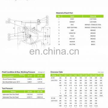 JIS F7373 SWING CHEC VALVES CAST IRON 10K