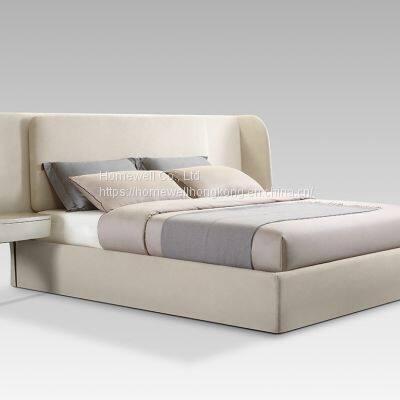 Luxurious genuine leather bed BB2809 with floating bedsides-bedroom furniture
