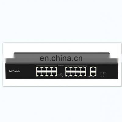 16 10/100M POE ports + 2 10/100/1000M Ethernet ports +1 Gigabit SFP Uplink Port IEEE802.3 af/at compliant total 300W POE Switch